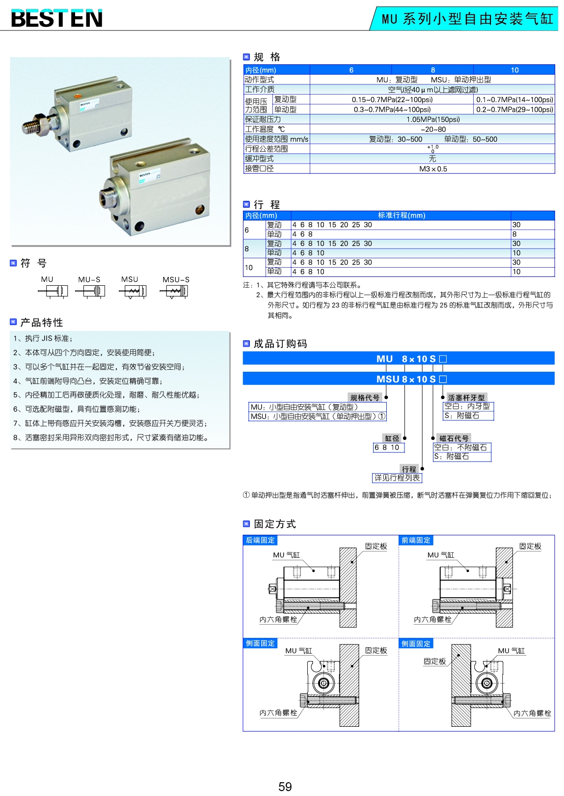MU系列小型自由安裝氣缸