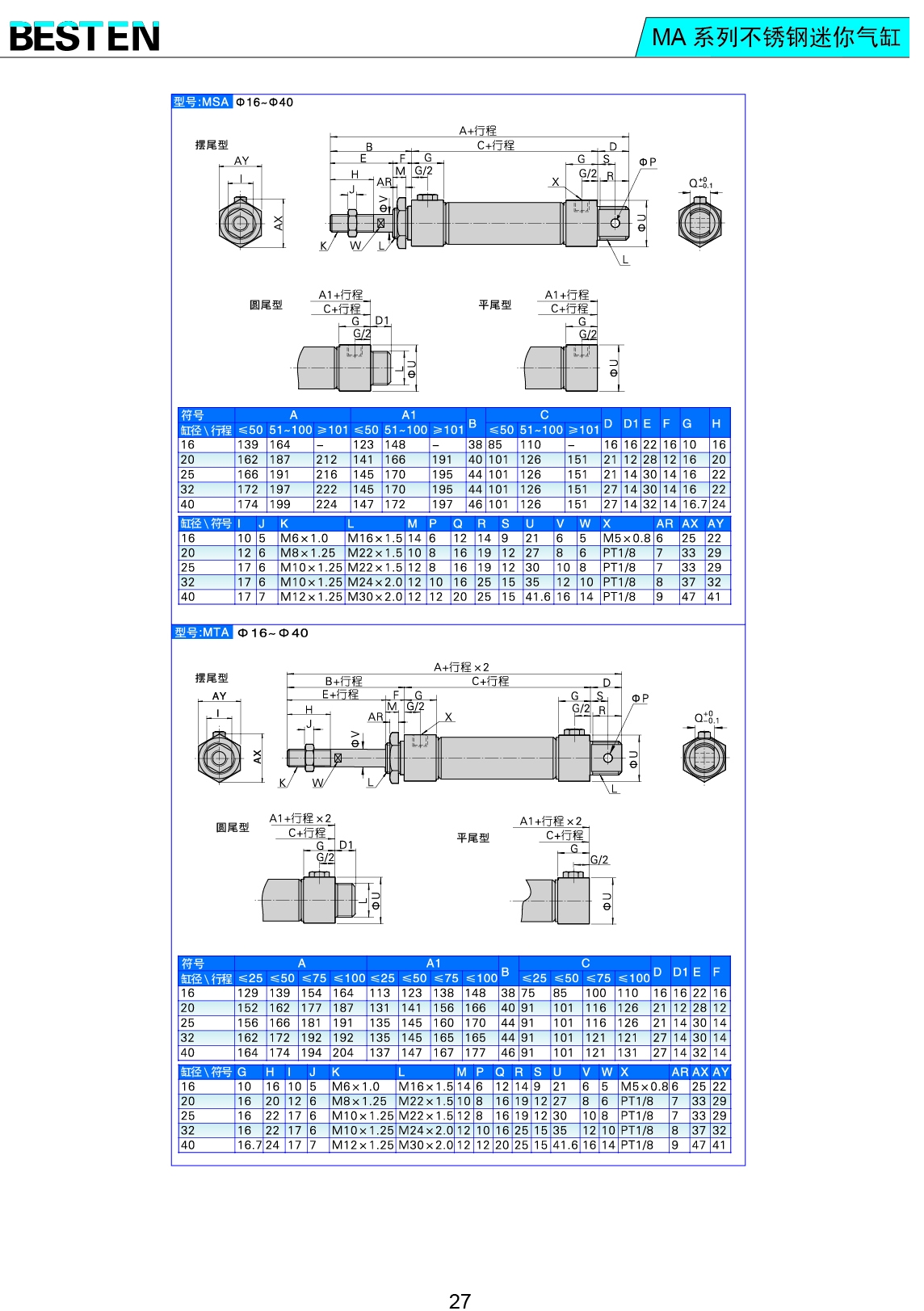 MV系列不銹鋼迷你氣缸